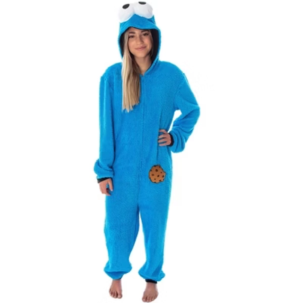 Sesame Street Adult Unisex Cookie Monster Costume One-Piece Union Suit Pajama Onesie For Men And Women (SM/MD) Blue