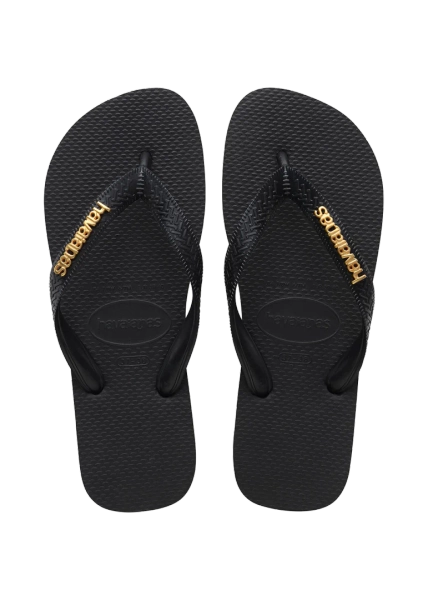 Women's Top Logo Metallic Flip Flops Black/Black / 6