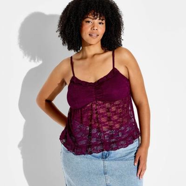 Women's Lace Babydoll Tank Top - Wild Fable™ Berry Purple XXL