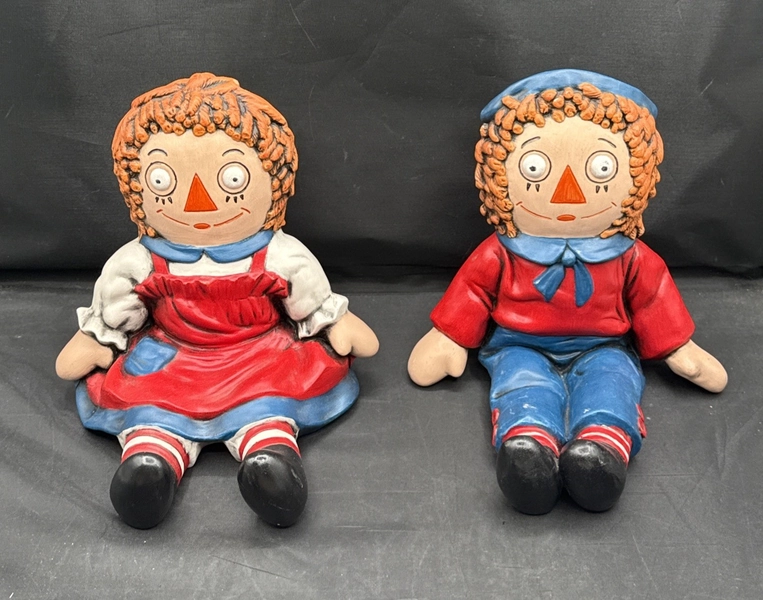 Raggedy Ann &amp; Andy Bobbs Merrill Co. 1974 Ceramic Bookends, Shelf Sitters