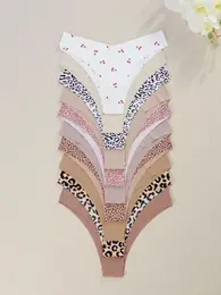 Women's Leopard Print Thong Panties, V-Waist Design, Breathable & Comfortable, Casual Style, All Season Wear, Fitted Fabric, Soft Comfy Panty