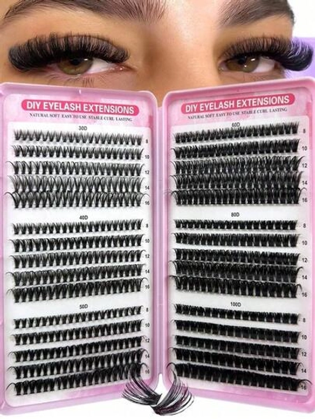 Clusters Curl Fake Eyelashes High Capacity Suit For Thick Fluffy, Natural Look Eyes Makeup Beauty, DIY At Home Large Capacity Individual Eyelashes Book For Beginner Friendly, Starter, Makeup Artist, Soft And Long Lasting False Lashes, Diy Fox/Cat Eyes Makeup Segmented Lashes Extensions, Eyes Lashes Book Portable For Travel, Suit For Stage, Wedding, Outdoor, Daily Work, Music Party Using Lash Clusters, Eyelash Clusters, Individual Eyelashes, Lashes, Fake Lashes[Random Delivery, Endless Surprises]