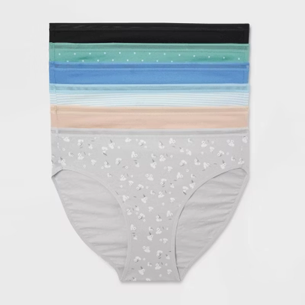 Women's 6pk Cotton Stretch Bikini Underwear - Auden™ Assorted Color XXL: Solid & Polka Dots, Mid Rise