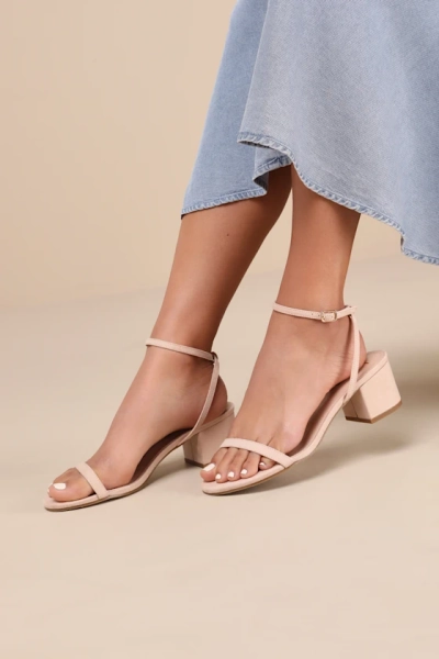 Julie Light Nude Suede Ankle Strap Heels 