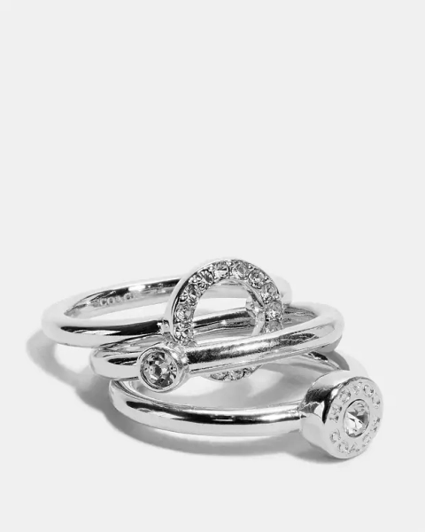 Silver Open Circle Halo Ring Set