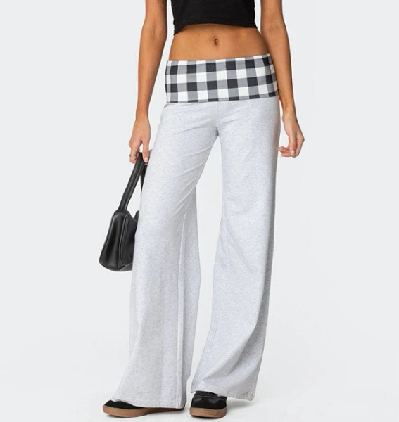 Edikted Women's Beth Gingham Fold Over Pants