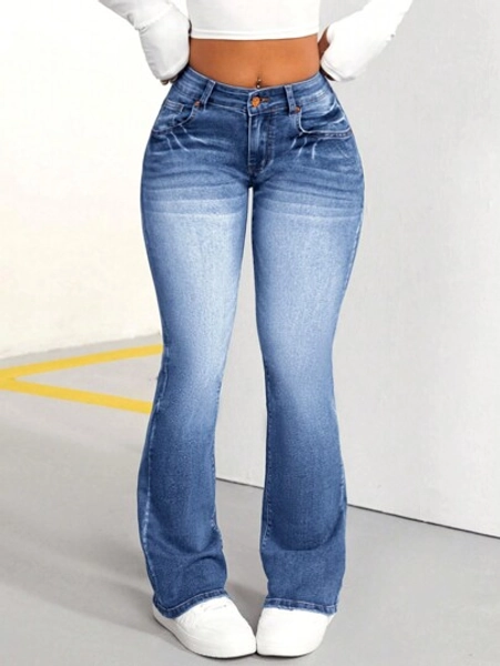 SHEIN PETITE Women's Casual Distressed Slim-Fit Denim Jeans