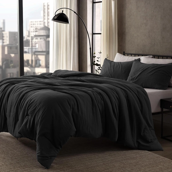 Sleep Zone Queen Washed Black Comforter Set, 3 Pieces Lightweight Breathable Fluffy Bedding Set, Washed Black - Walmart.com