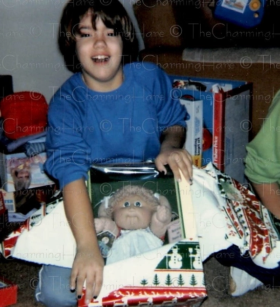 Vintage Photo 1980s Child Opening Cabbage Patch Doll Christmas Morning