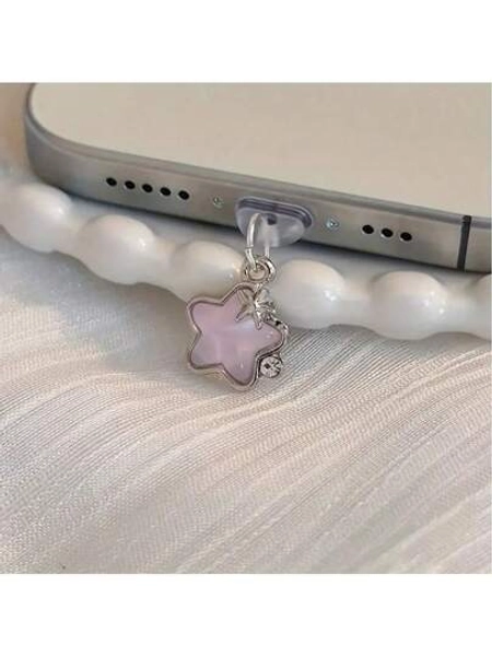 1pc Metal Rhinestone Bow Charm/Phone Charging Port Dust Plug/Decoration Pendant/Applicable For Iphone/Type-C/Android Plug