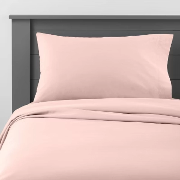 Twin Solid Cotton Kids' Sheet Set Pink - Pillowfort™: OEKO-TEX Certified, 220 Thread Count, Twin Size, 3-Piece Set