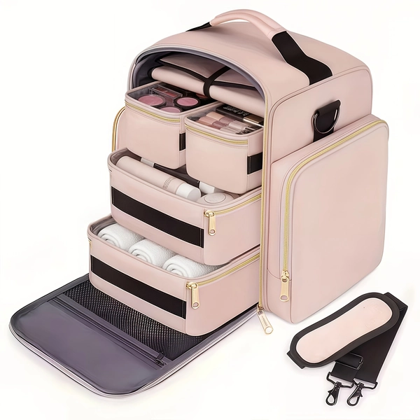 Makeup Bag Cosmetic Bag Organizer with 4 Inner Removable Pouches And 1 Jewelry Roll Multifunctional Travel Makeup Case