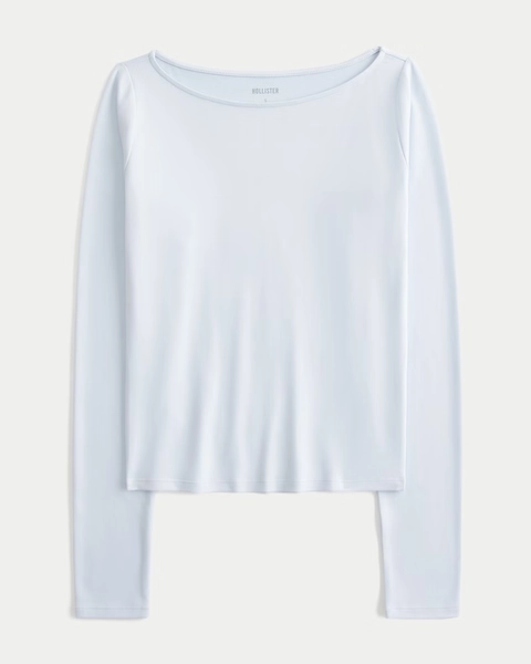 Long-Sleeve Seamless Fabric Slash-Neck Top