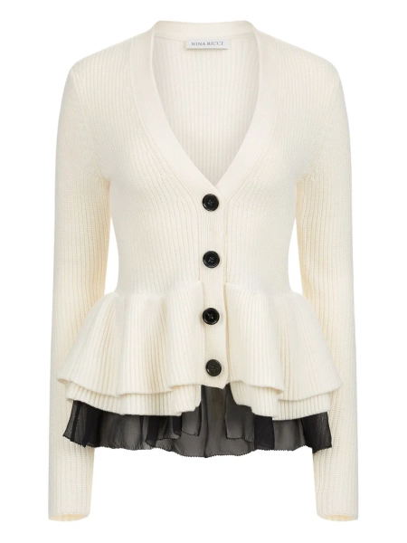 Nina Ricci Ruffled Wool Cardigan | White | FARFETCH
