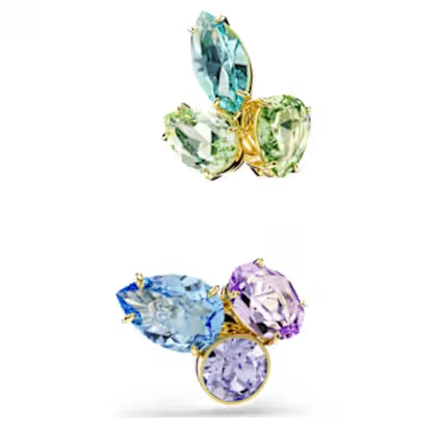 Gema ear cuffs, Asymmetrical design, Mixed cuts, Multicolored, 18K gold finish