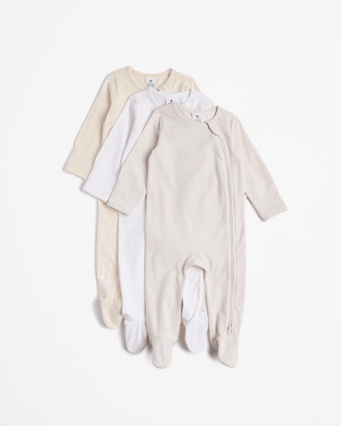 Baby Organic Cotton Print Zip Coveralls 3 Pack - Oyster Gray