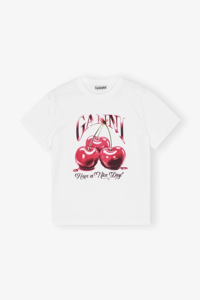 White Basic Jersey Cherry Relaxed T-shirt