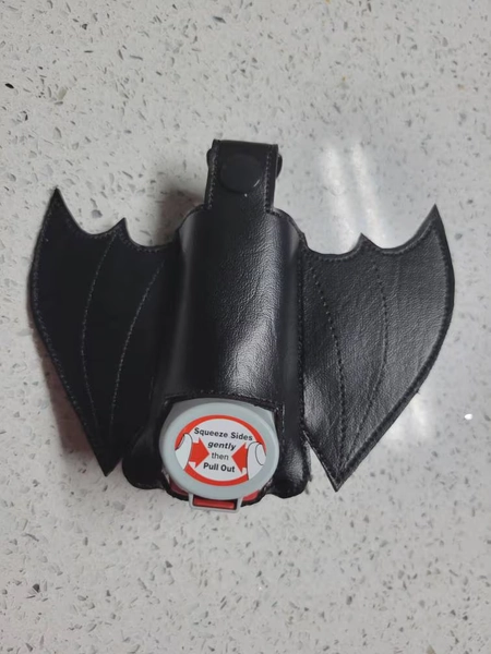 Bat Inhaler Case: Black Vegan Vinyl Embroidery, Goth Keychain Accessory