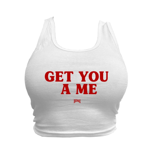GET YOU A ME CROPPED TANK - WHITE/RED
