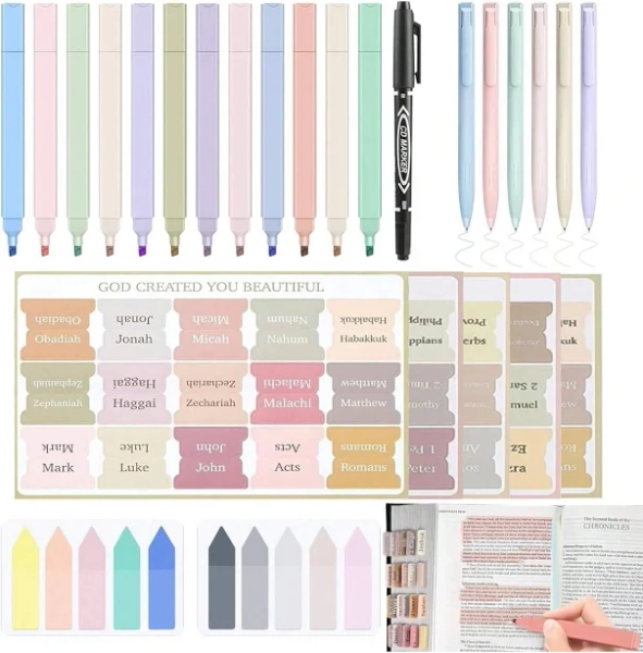 Bible Journaling Kit, Bible Study Supplies, Include Bible Highlighters , 75 Laminated Bible Tabs And Bible Sticky Notes, Essentials Bible Study