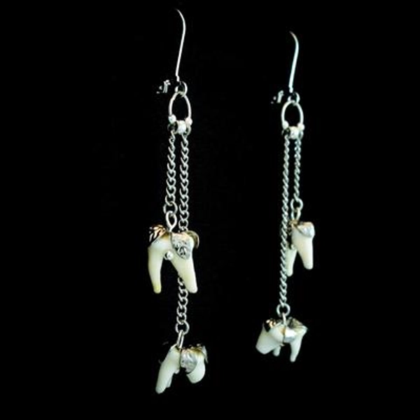 Silver Raccoon Tooth Dangle Earrings