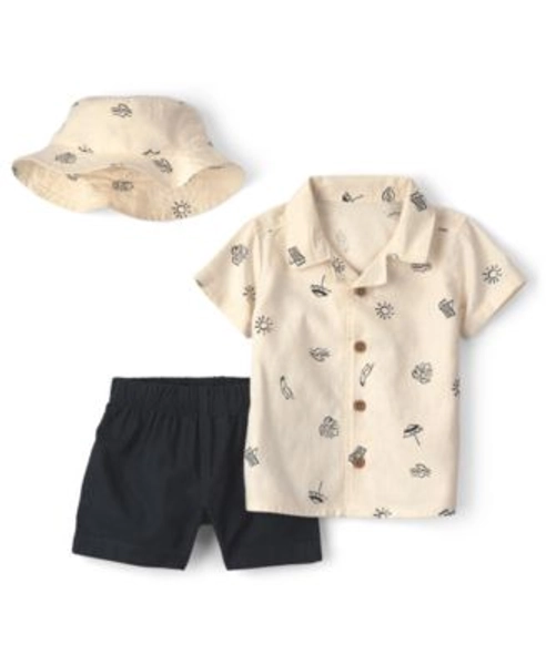 Baby Boys' Linen-Blend Top, Shorts and Hat, 3-Piece Set