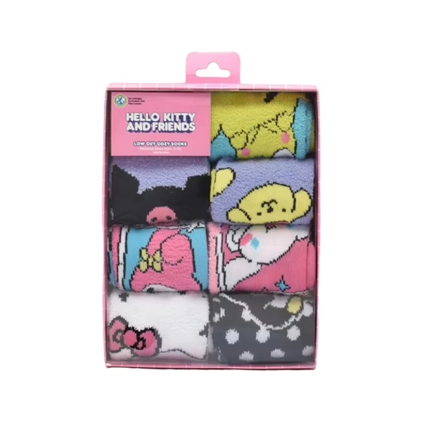 Sanrio Hello Kitty Womens 7-Pack Box Set Low Cut Cozy Socks, Shoe Size 4-10