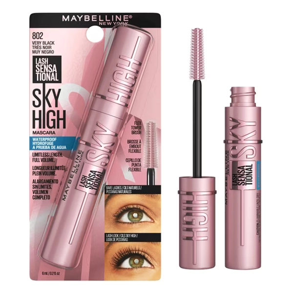 Maybelline Lash Sensational Sky High Waterproof Mascara Makeup, Very Black, 0.2 fl oz