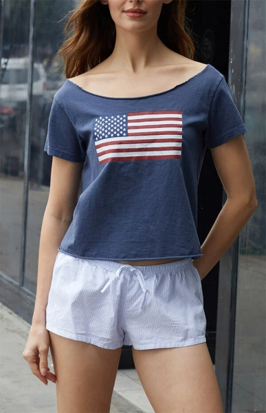 Blue Robyn American Flag Off-The-Shoulder Top