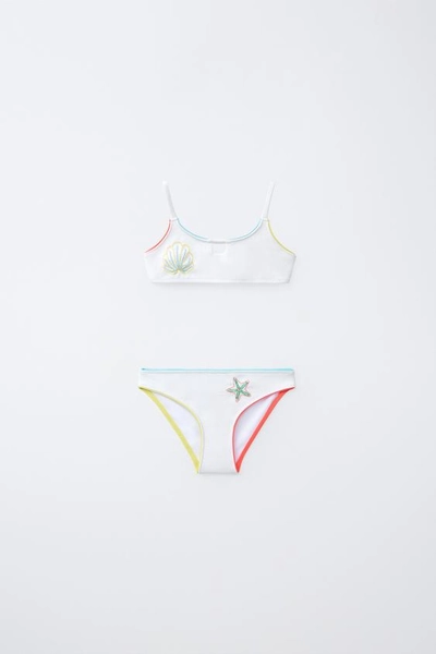 NAUTICAL EMBROIDERED BIKINI (6-14 YRS) - Ecru - 6-7 years (47,2 INCHES)
