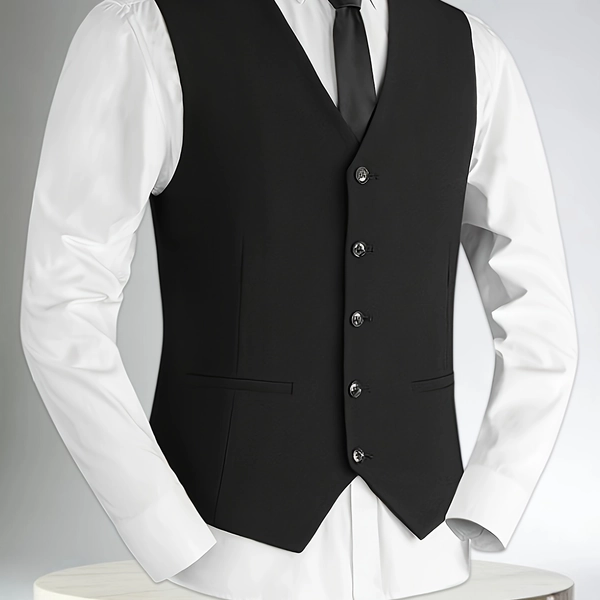 Luxury High-End Men'S Vest, Five-Button Workwear Vest, Groomsmen Suit, Groomsmen Group, Groom Wedding Dress, Trendy Vest, Slim Fit V-Neck Sleeveless Vest, Versatile for All Seasons, Solid Color Single-Breasted Design (Solely 1 Vest)