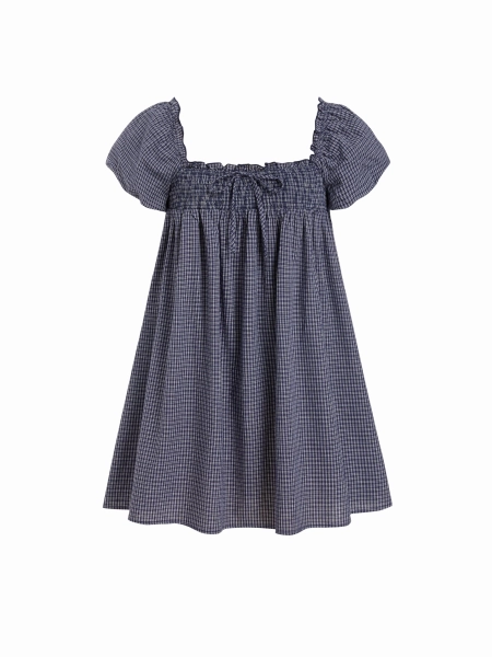 Cotton-blend Gingham Shirred High Rise Mini Dress