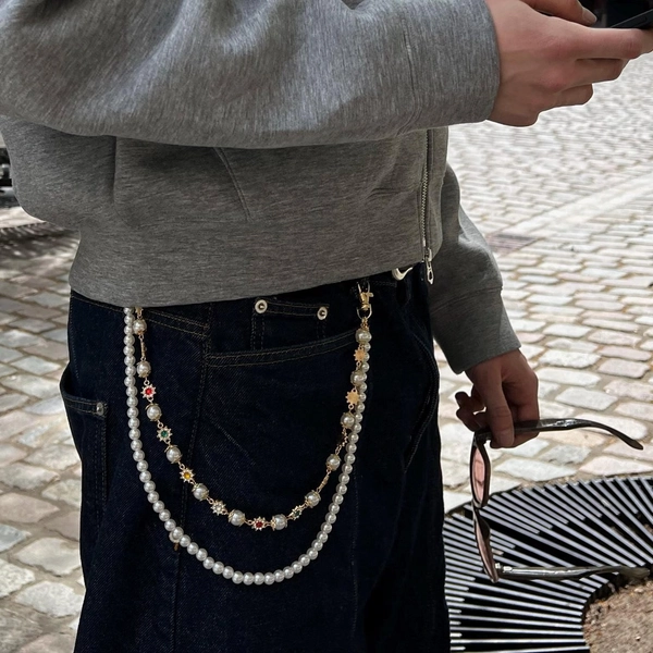 Double Layered Pearl Keychain – Streetwear Wallet Chain – Y2K Baggy Jeans Accessory – 304supply