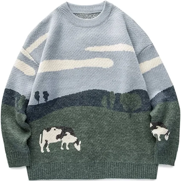 Arssm Men's Vintage Grandpa y2k Oversized Cable Knit Sweater