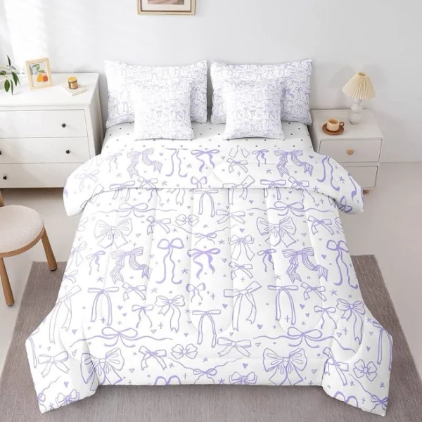 Purple Bowknots Comforter Set