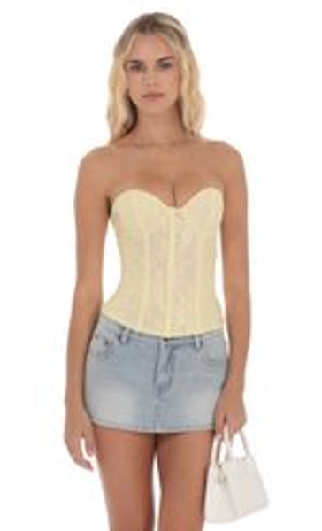 Strapless Lace Corset Top in Yellow | LUCY IN THE SKY