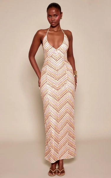 Multi Sequin V Neck Maxi Dress