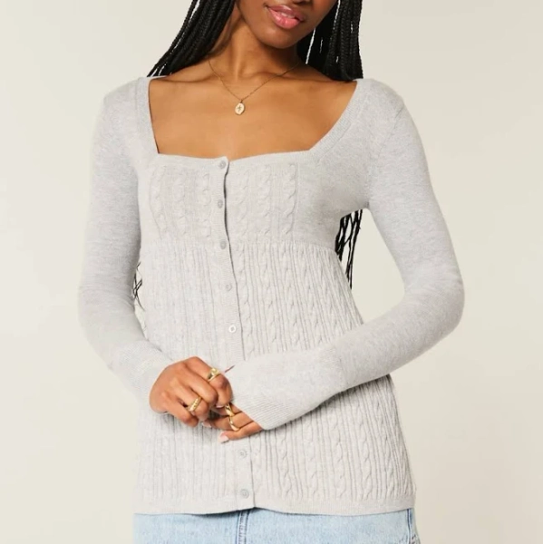 Babydoll Long-Sleeve Square-Neck Sweater