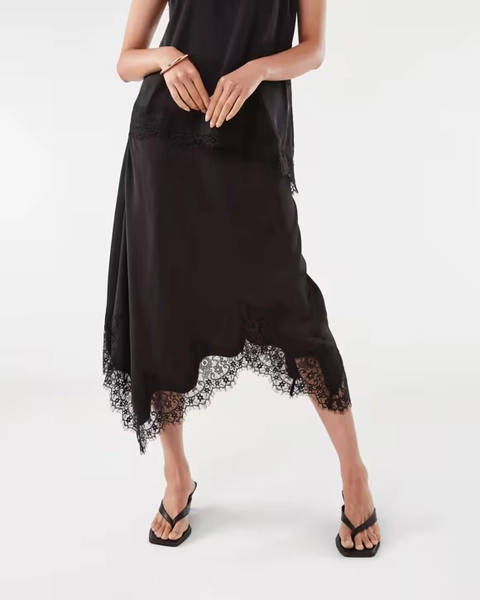 Satin Asymmetrical Lace Trim Skirt Size 12