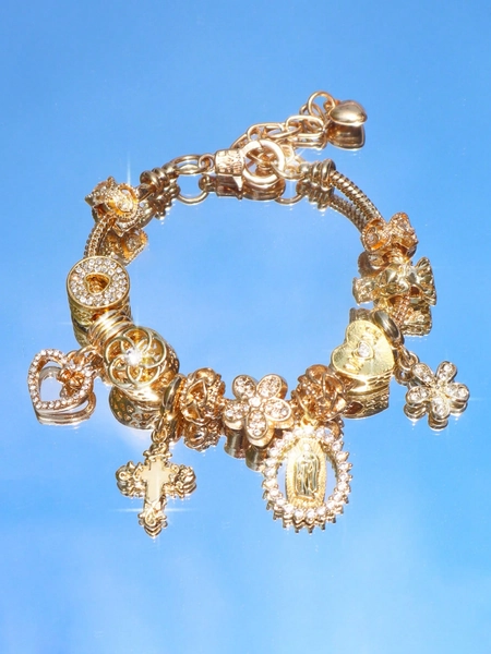 1pc Heart & Cherry Blossom Charm Bracelet