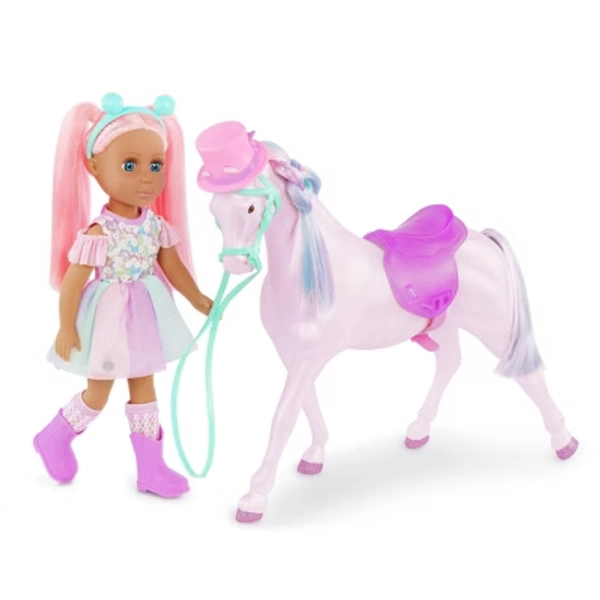 Glitter Girls 14" Doll and Rainbow Toy Horse Areli & Adore: Articulated Fantasy Fashion Doll with Pink Hair