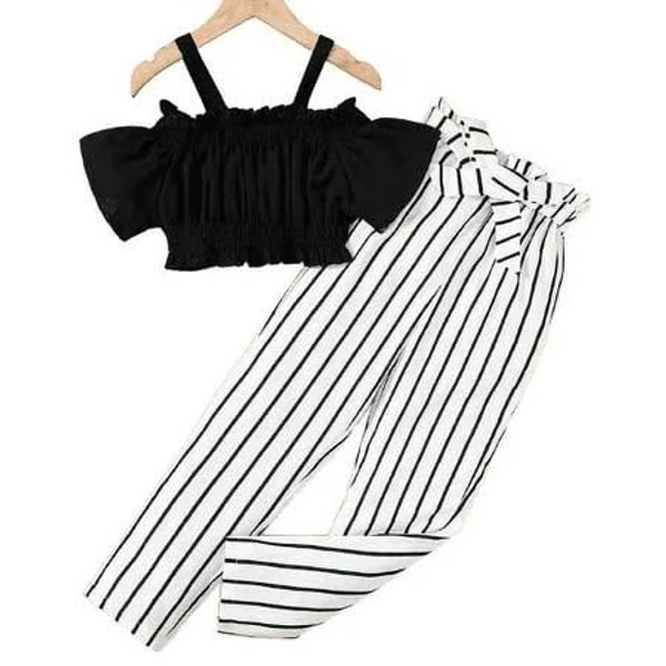Mikrdoo Big Girls Outfits Strpas Crops Tops Elastic Stripe Pants 2Pcs Clothes Set