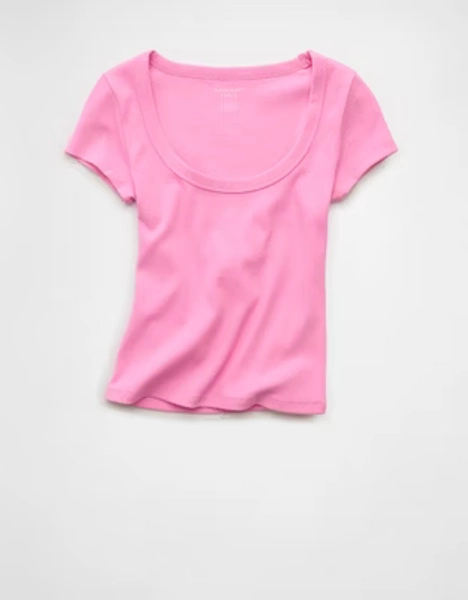 AE Scoop Neck Hey Baby Tee - Fuschia Pink
