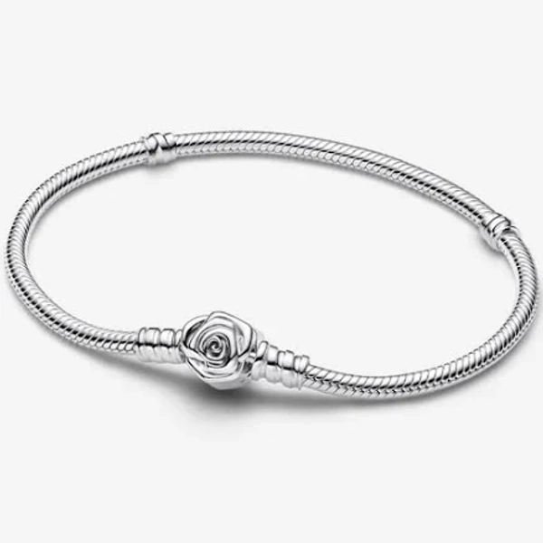 Pandora Sterling Silver Rose in Bloom Clasp Snake Chain Bracelet