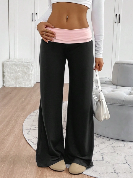 INAWLY Women's Casual Contrast Color High Waist Wide Leg Sweatpants , Graduation, Teacher For Women, Back To School Fall For Women