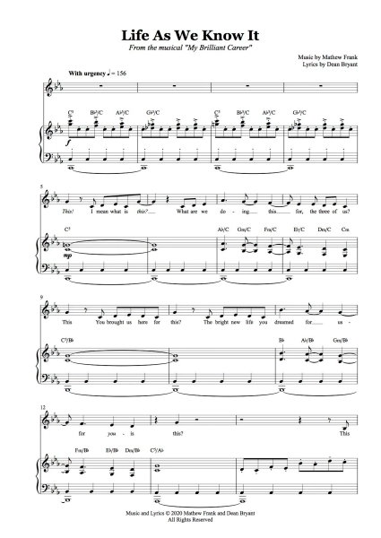 Life As We Know It — My Brilliant Career (sheet music)