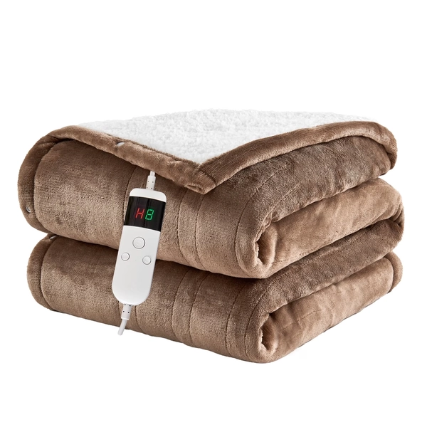 Soft Flannel Electric Heated Blanket, Control Heating Blanket with 10 Heat Settings, 8-Hour Auto-Off, Fast Heating, Overheat Protection, Beige, 84''x90'' - Walmart.com