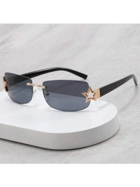 AOOBCC 1pc Women's Y2K Fashion Fashion Glasses, Retro Frameless Rectangular Tinted Shades, Sporty Pink Glasses, Fashionable Accessory