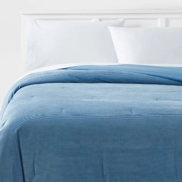 Full/Queen Corduroy Plush Comforter Blue - Room Essentials™: Lightweight, Machine Washable, OEKO-TEX Certified
