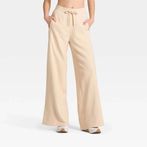 Women's French Terry Wide Leg Sweatpants - JoyLab™ Tan M